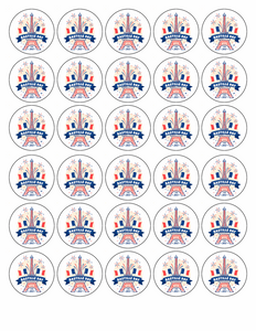 BASTILLE DAY 30 x 4cm PREMIUM EDIBLE RICE PAPER ROUND CUP CAKE TOPPERS FRENCH D1