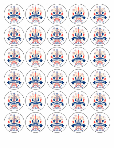 BASTILLE DAY 30 x 4cm PREMIUM EDIBLE RICE PAPER ROUND CUP CAKE TOPPERS FRENCH D1
