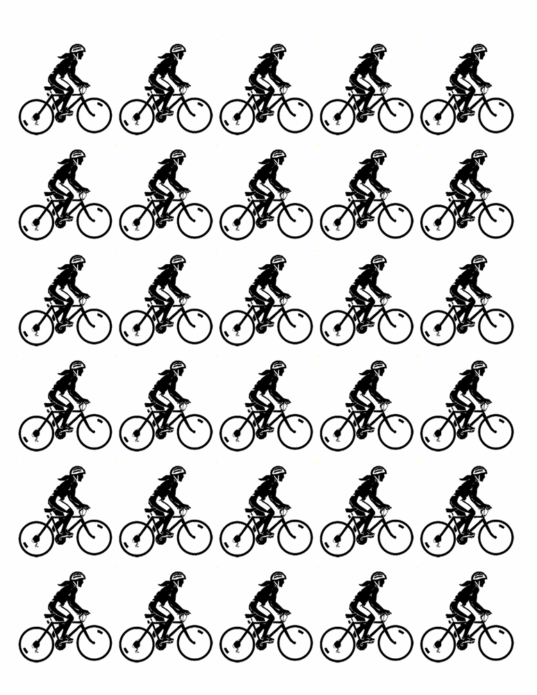 CYCLING 30 x 4cm PREMIUM EDIBLE RICE PAPER ROUND CUP CAKE TOPPERS BIKE FEMALE D4