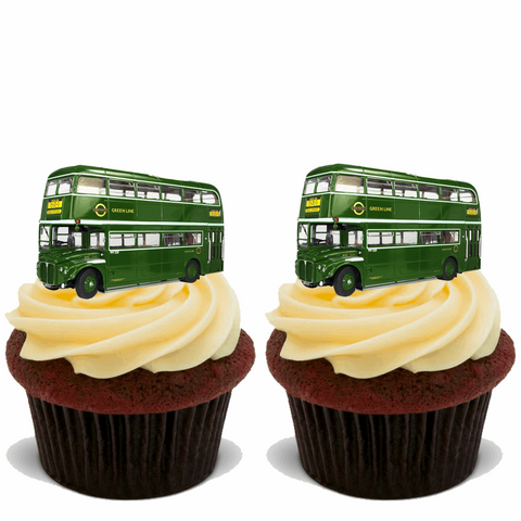 30x GREEN LONDON BUS Premium Edible Stand Up Rice Wafer Cup Cake Toppers D3 LINE