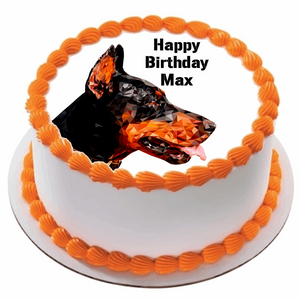 DOBERMANN DOG 7.5" ROUND ICING EDIBLE PREMIUM CAKE TOPPER 19CM DIAMETRE D1