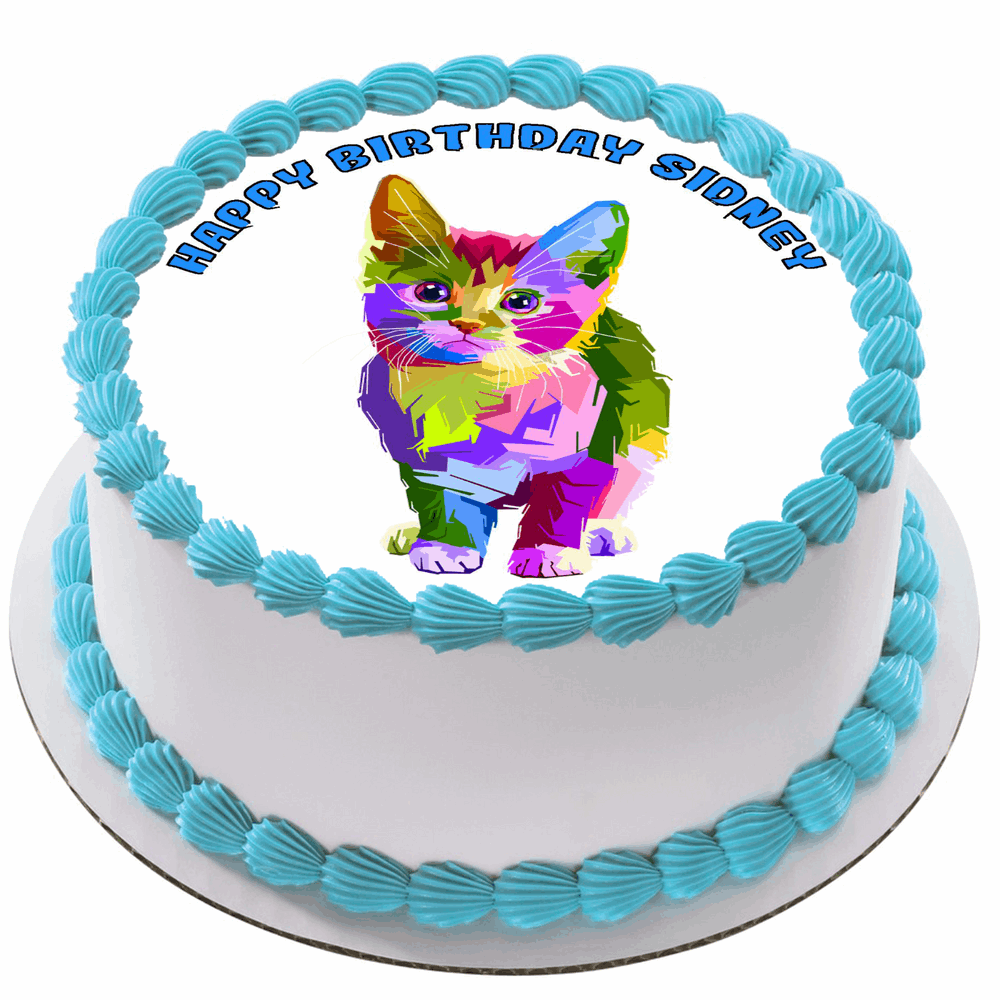 CAT 7.5" ROUND ICING EDIBLE PREMIUM CAKE TOPPER 19CM DIAMETRE KITTEN D2