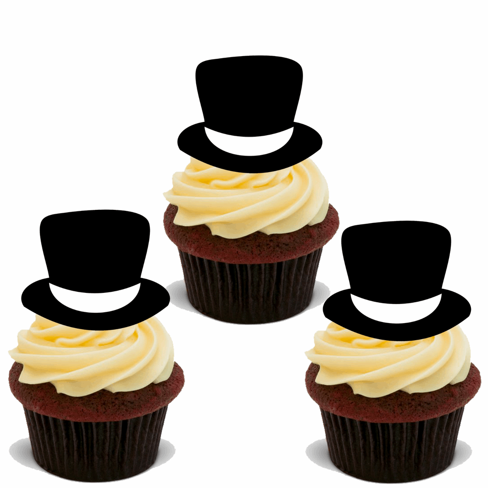 105 PREMIUM TOPHAT STAND UP FLAT BLACK TOP HATS EDIBLE RICE CARD Cake Toppers D1