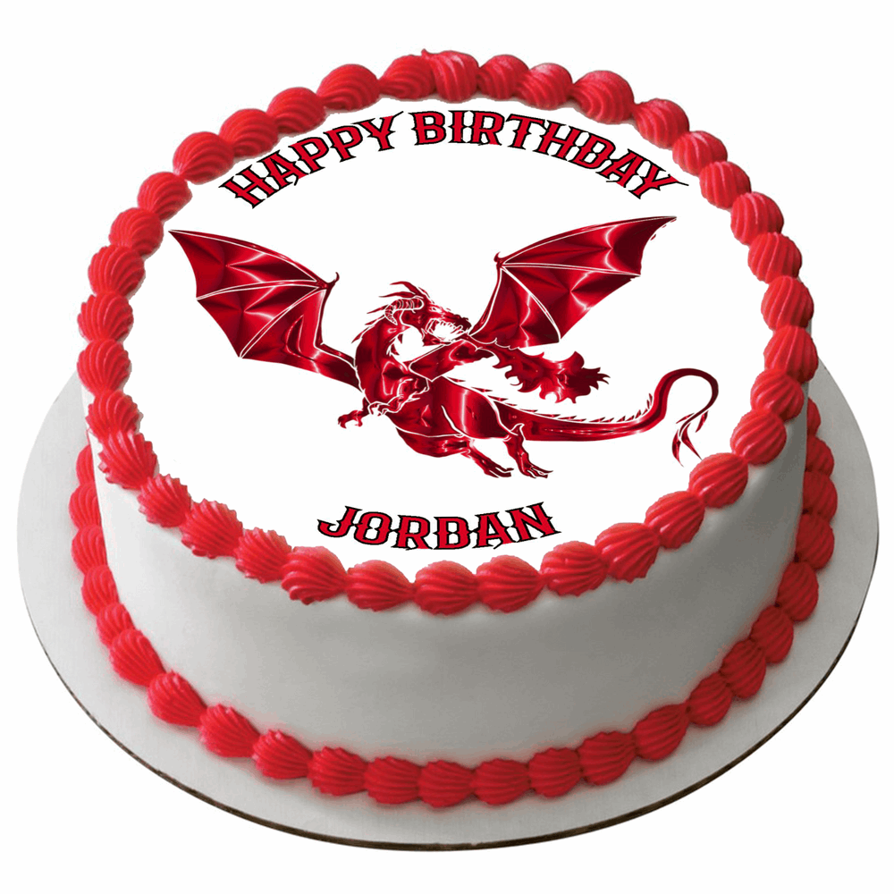 DRAGON 7.5" ROUND ICING EDIBLE PREMIUM CAKE TOPPER 19CM DIAMETRE MYTHICAL D6