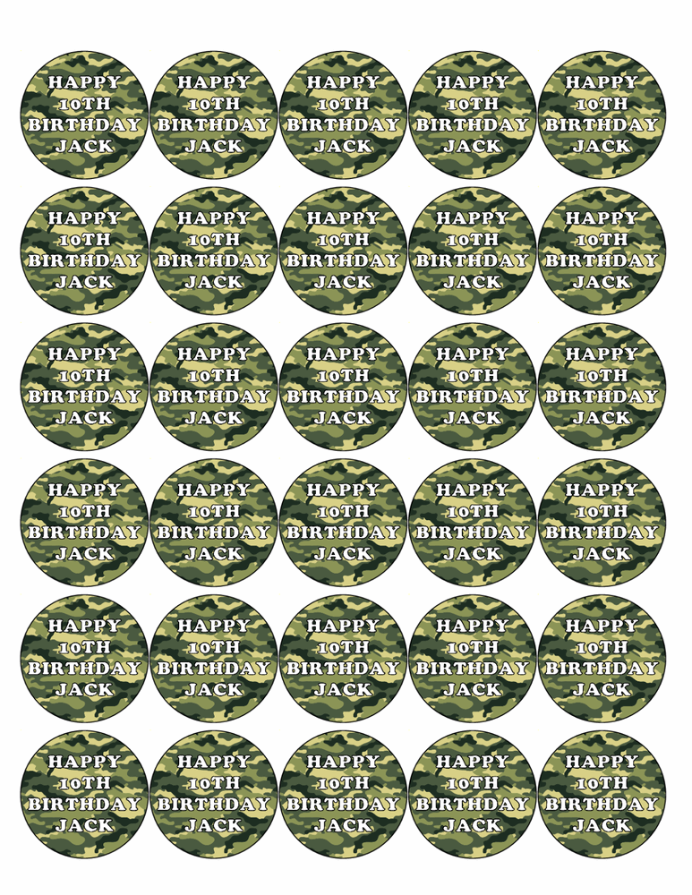 30 x PREMIUM CAMOUFLAGE ARMY EDIBLE ICING CUP CAKE TOPPERS D1