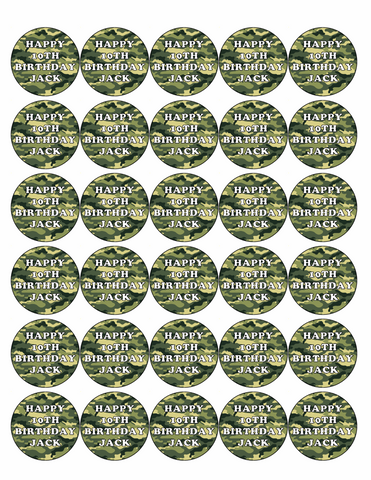 30 x PREMIUM CAMOUFLAGE ARMY EDIBLE ICING CUP CAKE TOPPERS D1