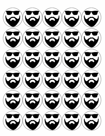 BEARD MAN 30 x 4cm PREMIUM EDIBLE RICE PAPER CUP CAKE TOPPERS HIPSTER HAIR D1 - KraftyDesigns