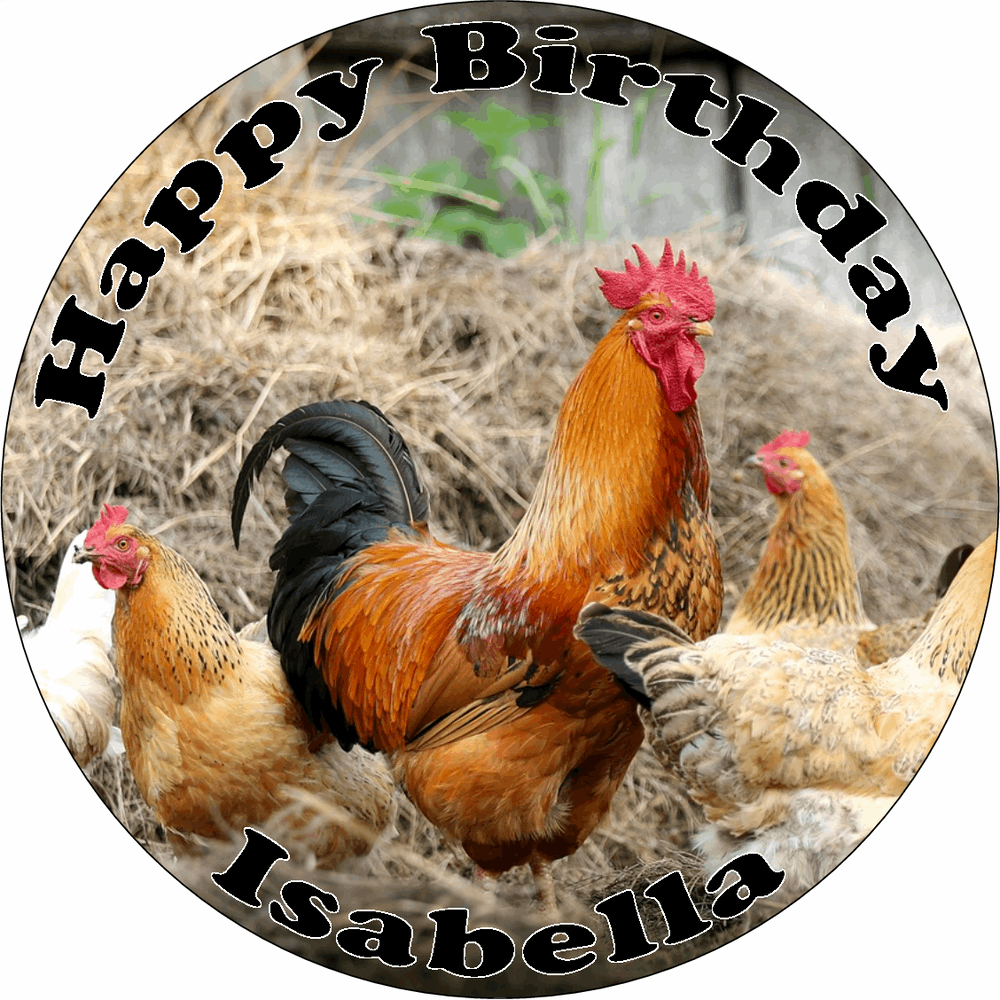 CHICKEN 7.5" ROUND ICING EDIBLE PREMIUM CAKE TOPPER 19CM DIAMETRE CHICK HEN D3