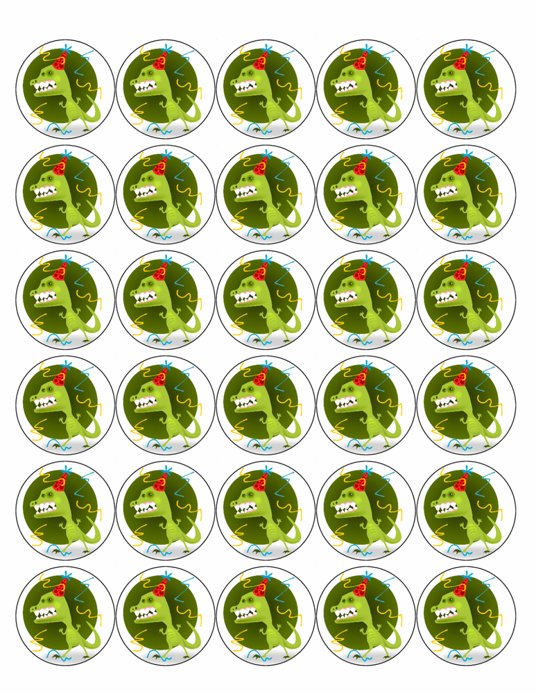 DINOSAUR PARTY 30 x 4cm PREMIUM EDIBLE ICING ROUND CUP CAKE TOPPERS D8