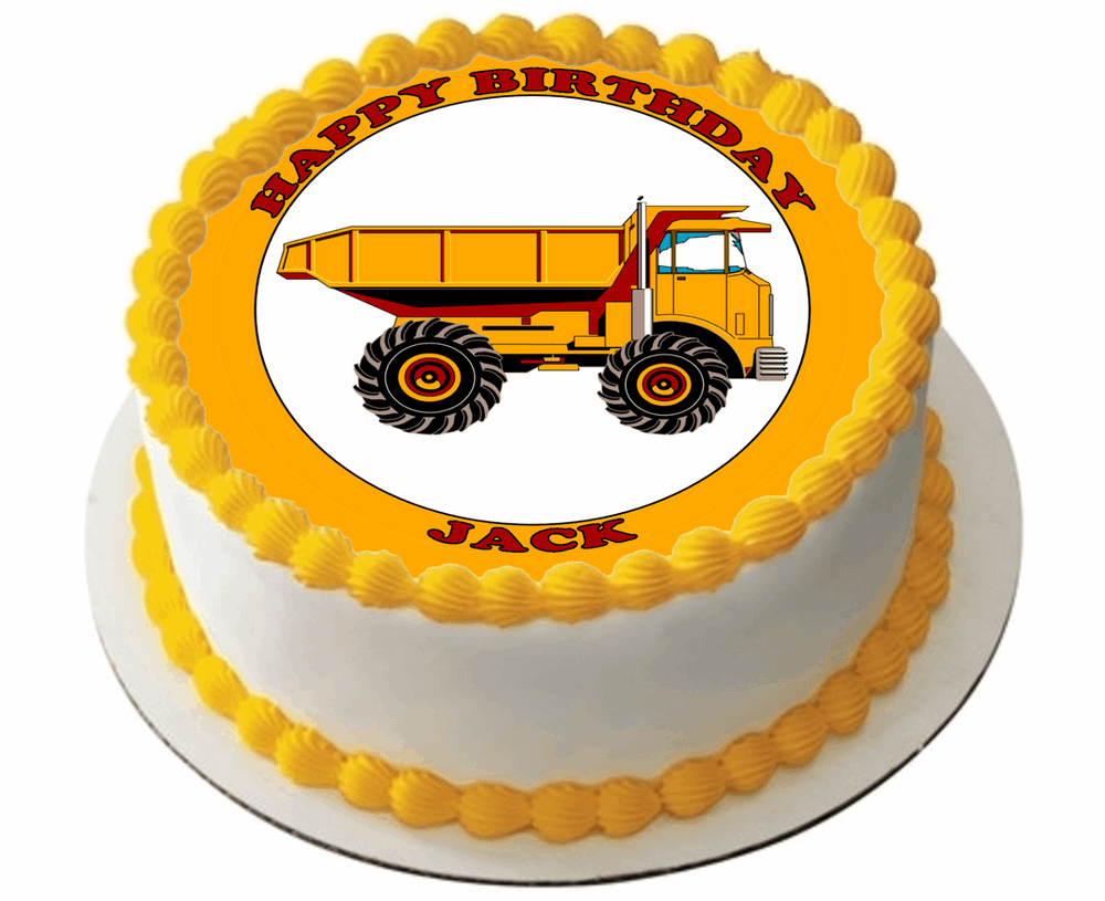 DUMP TRUCK DIGGER 7.5" PREMIUM Edible ICING Cake Topper DECORATION D1