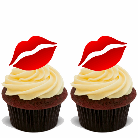15x RED GLOSSY LIPS PREMIUM EDIBLE STAND UP RICE WAFER CAKE TOPPERS KISS D1