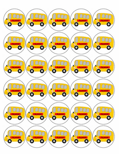 30x SCHOOL BUS Premium Rice Wafer Paper Cup Cake Toppers round fairy BUSES D1