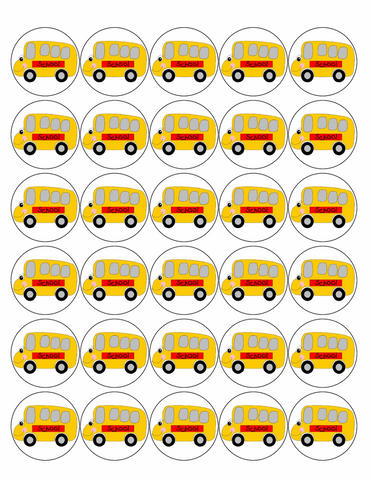 30x SCHOOL BUS Premium Rice Wafer Paper Cup Cake Toppers round fairy BUSES D1