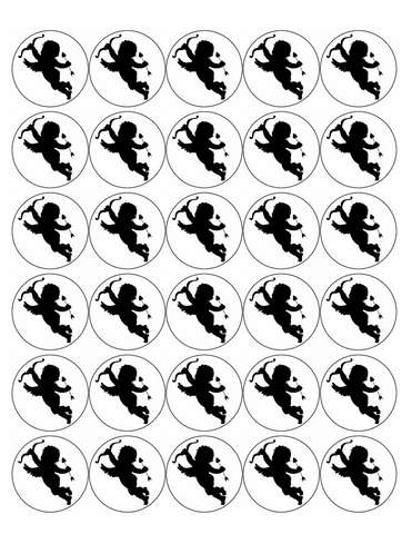 CUPID 30 x 4cm PREMIUM EDIBLE ICING ROUND CUP CAKE TOPPERS BLACK SILHOUETTE D1
