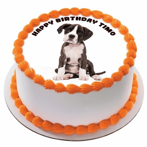 BOXER DOG 7.5" ROUND ICING EDIBLE PREMIUM CAKE TOPPER 19CM DIAMETRE PUPPY D2