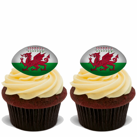 15x WALES RUGBY BALLS Premium Edible Stand Up Rice Wafer Cake Toppers D1 WELSH