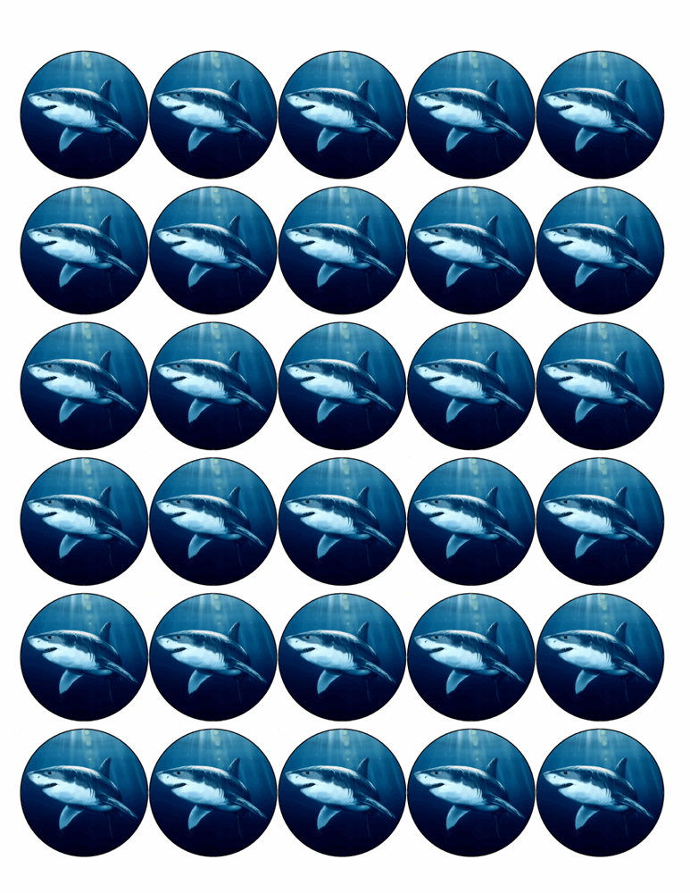 30x GREAT WHITE SHARK PREMIUM EDIBLE DECOR WAFER PAPER FAIRY CUPCAKE TOPPERS D1