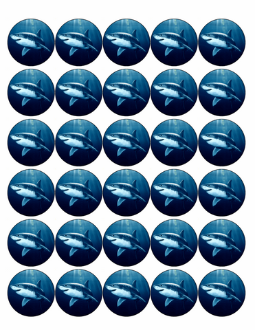 30x GREAT WHITE SHARK PREMIUM EDIBLE DECOR WAFER PAPER FAIRY CUPCAKE TOPPERS D1