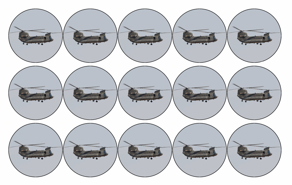 15 x CHINOOK MILITARY ARMY RAF HELICOPTER EDIBLE 4CM FAIRY CUP CAKE TOPPERS D1