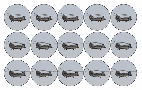 15 x CHINOOK MILITARY ARMY RAF HELICOPTER EDIBLE 4CM FAIRY CUP CAKE TOPPERS D1