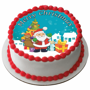 Edible Christmas Rice Paper Cake Topper Decoration 7.5" round D34