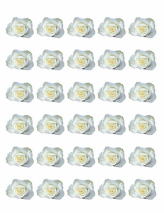 30 WHITE ROSE FLOWERS EDIBLE FLAT (NOT 3D) PREMIUM RICE PAPER CAKE TOPPERS D3