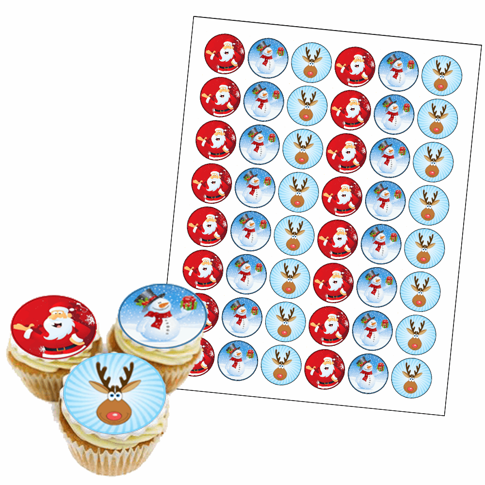 48 x MIXED PREMIUM CHRISTMAS EDIBLE ICING FAIRY CUP CAKE TOPPERS XMAS SANTA D4