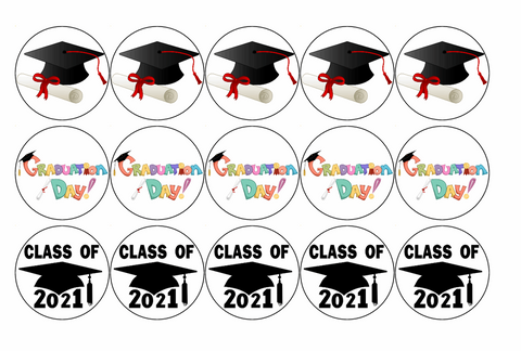 15 GRADUATION DAY PREMIUM 40mm RICE PAPER CUP CAKE TOPPERS CLASS OF 2021 D1