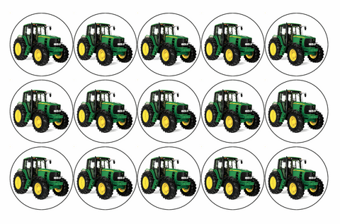 15x TRACTOR Premium Edible Rice Wafer Paper Cup Cake Toppers round fairy Farm D1