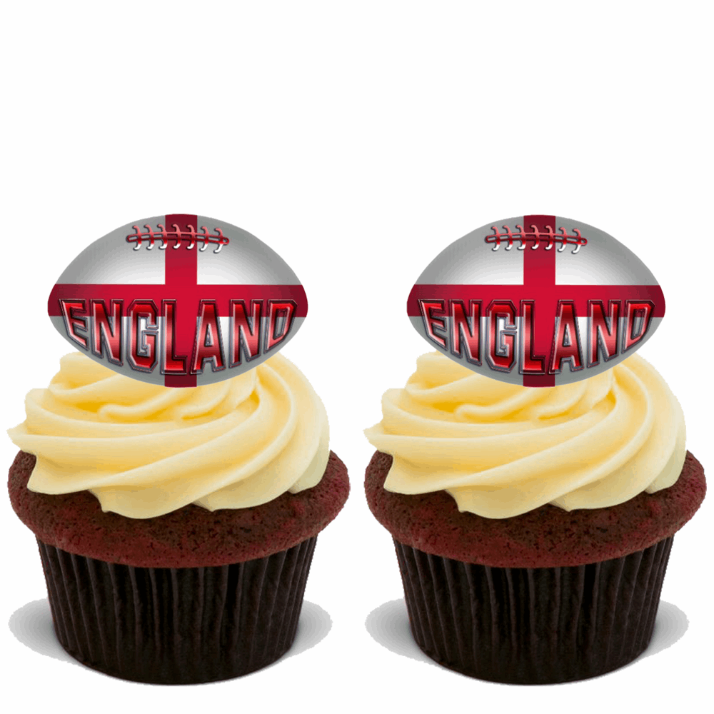 15x ENGLAND RUGBY BALLS Premium Edible Stand Up Rice Wafer Cake Toppers D1 BALL