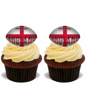 15x ENGLAND RUGBY BALLS Premium Edible Stand Up Rice Wafer Cake Toppers D1 BALL