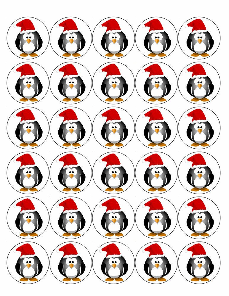 30 x PREMIUM PENGUIN EMOJI CHRISTMAS EDIBLE FAIRY CUP CAKE TOPPERS XMAS D30