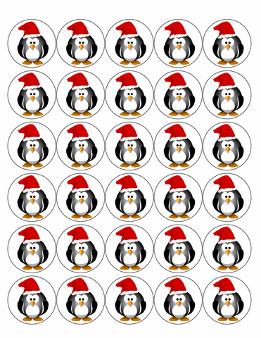 30 x PREMIUM PENGUIN EMOJI CHRISTMAS EDIBLE FAIRY CUP CAKE TOPPERS XMAS D30