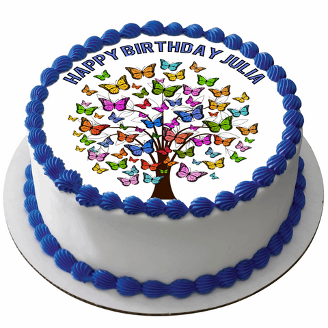 BUTTERFLY 7.5" ROUND ICING EDIBLE PREMIUM CAKE TOPPER 19CM DIAMETRE D1