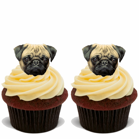 15x PUG FACES Premium Edible Stand Up Rice Wafer Card Cake Toppers D2 PUGS DOG