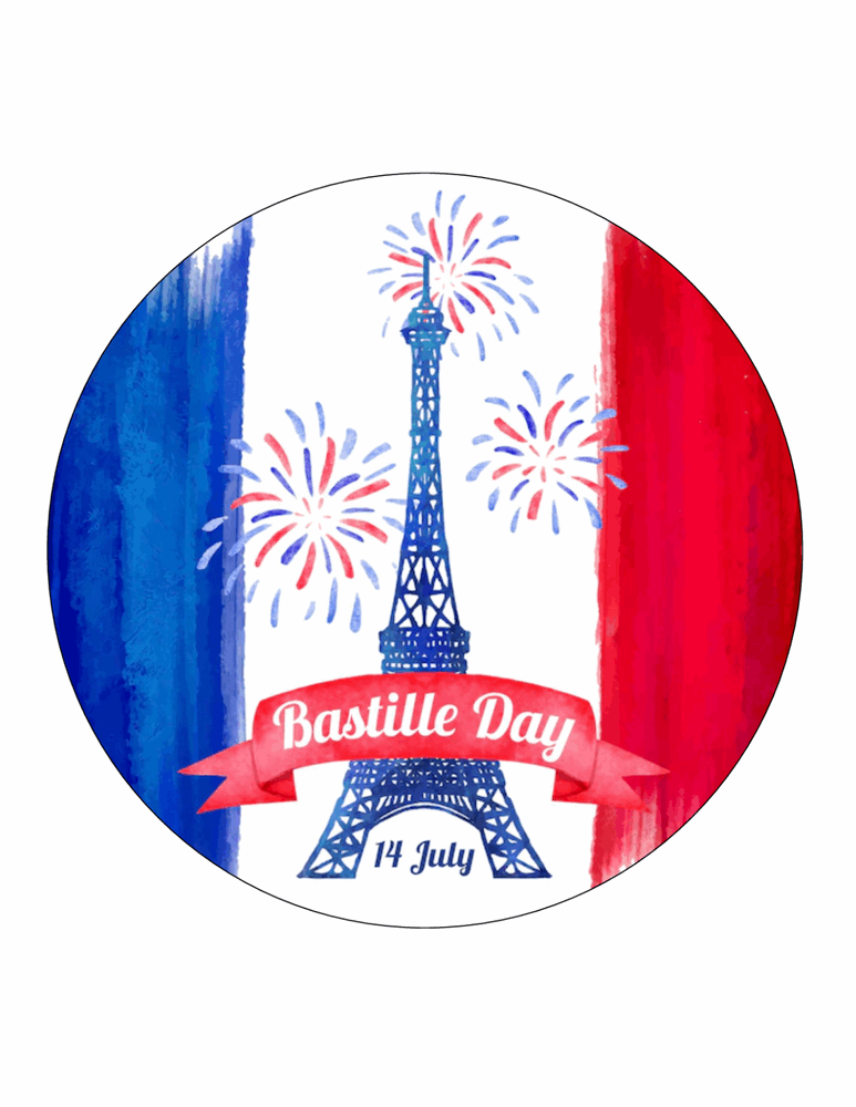 BASTILLE DAY 7.5" ROUND ICING EDIBLE PREMIUM CAKE TOPPER 19CM DIAMETRE FRANCE D2