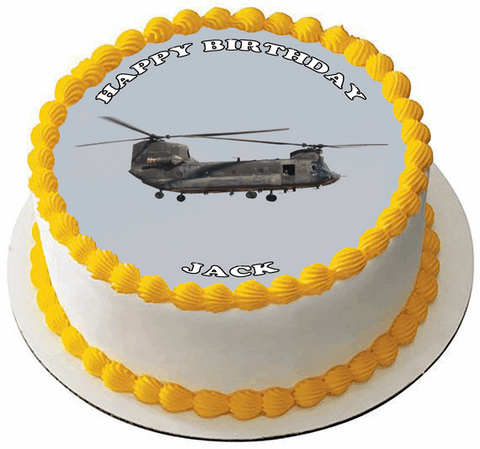 CHINOOK MILITARY HELICOPTER 7.5" ROUND PREMIUM Edible ICING Cake Topper D1