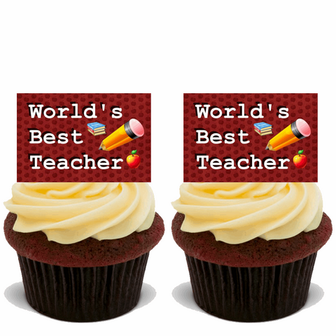 70x THANK YOU TEACHER Premium Edible Stand Up Rice Wafer Cup Cake Toppers D3