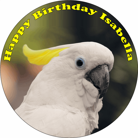 COCKATOO PARROT ROUND ICING EDIBLE PREMIUM CAKE TOPPER 7.5"19CM DIAMETRE BIRD D2