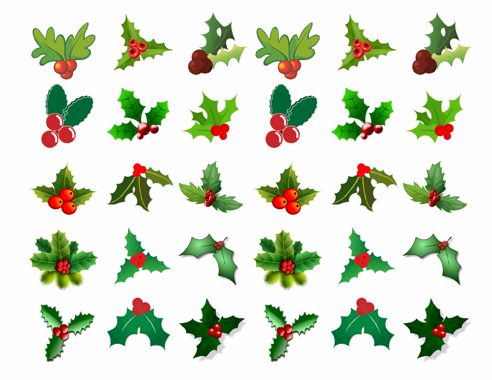 30 X HOLLY & BERRY LEAVES - CHRISTMAS - EDIBLE CUPCAKE CAKE TOPPERS D8