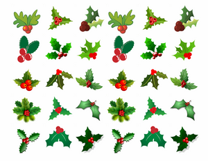 30 X HOLLY & BERRY LEAVES - CHRISTMAS - EDIBLE CUPCAKE CAKE TOPPERS D8