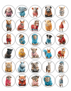 CUTE ANIMALS 30 x 4cm PREMIUM EDIBLE ICING ROUND CUP CAKE TOPPERS D1