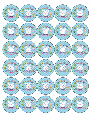 30 x PREMIUM HAPPY EASTER 4CM EDIBLE ICING CUP CAKE TOPPERS SUNDAY D1