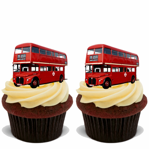 30x RED LONDON BUS Premium Edible Stand Up Rice Wafer Cup Cake Toppers D2 BUSES