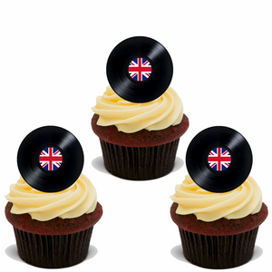 15 PREMIUM VINYL RECORD UK STAND UP EDIBLE RICE CARD FLAT Cup Cake Toppers D3