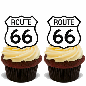 15x ROUTE 66 USA Premium Edible Stand Up Rice Wafer Cake Toppers D1 ROAD SIGNS