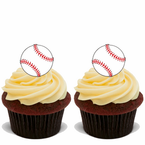 30x BASEBALL BALLS Premium Edible Stand Up Rice Wafer Cup Cake Toppers D1 BALL