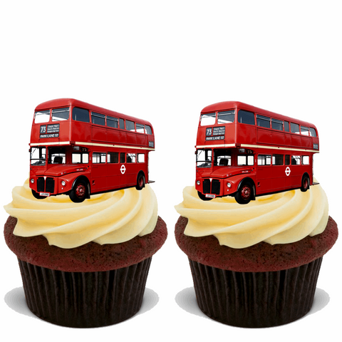 15x RED LONDON BUS Premium Edible Stand Up Rice Wafer Cup Cake Toppers D2 BUSES