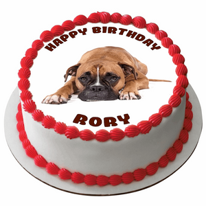 BOXER DOG 7.5" ROUND ICING EDIBLE PREMIUM CAKE TOPPER 19CM DIAMETRE D3