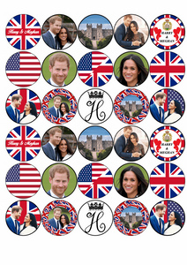 30 x PREMIUM ROYAL PRINCE HARRY & DUCHESS MEGHAN EDIBLE RICE CUP CAKE TOPPERS D1